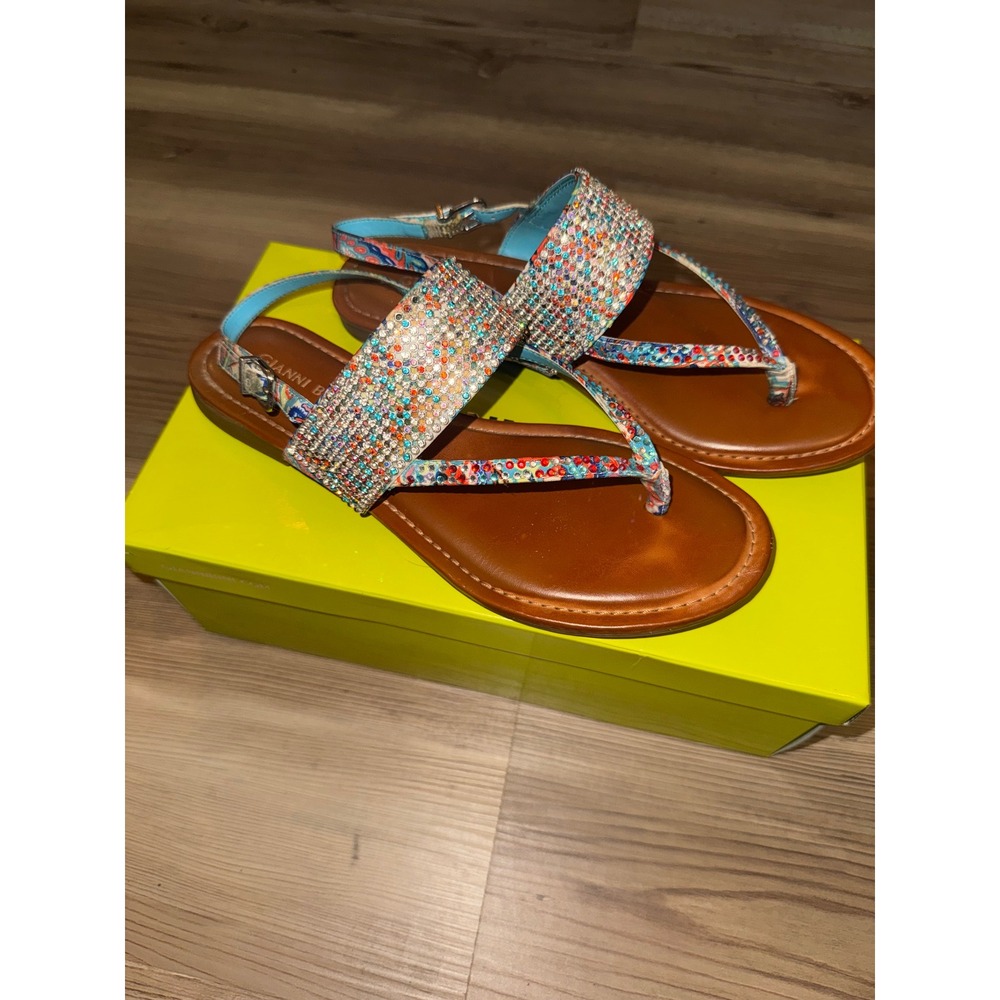 Gianni Bini Womens Rhinestone Embellished Flat Sandals Multi Color Slingback 8M
